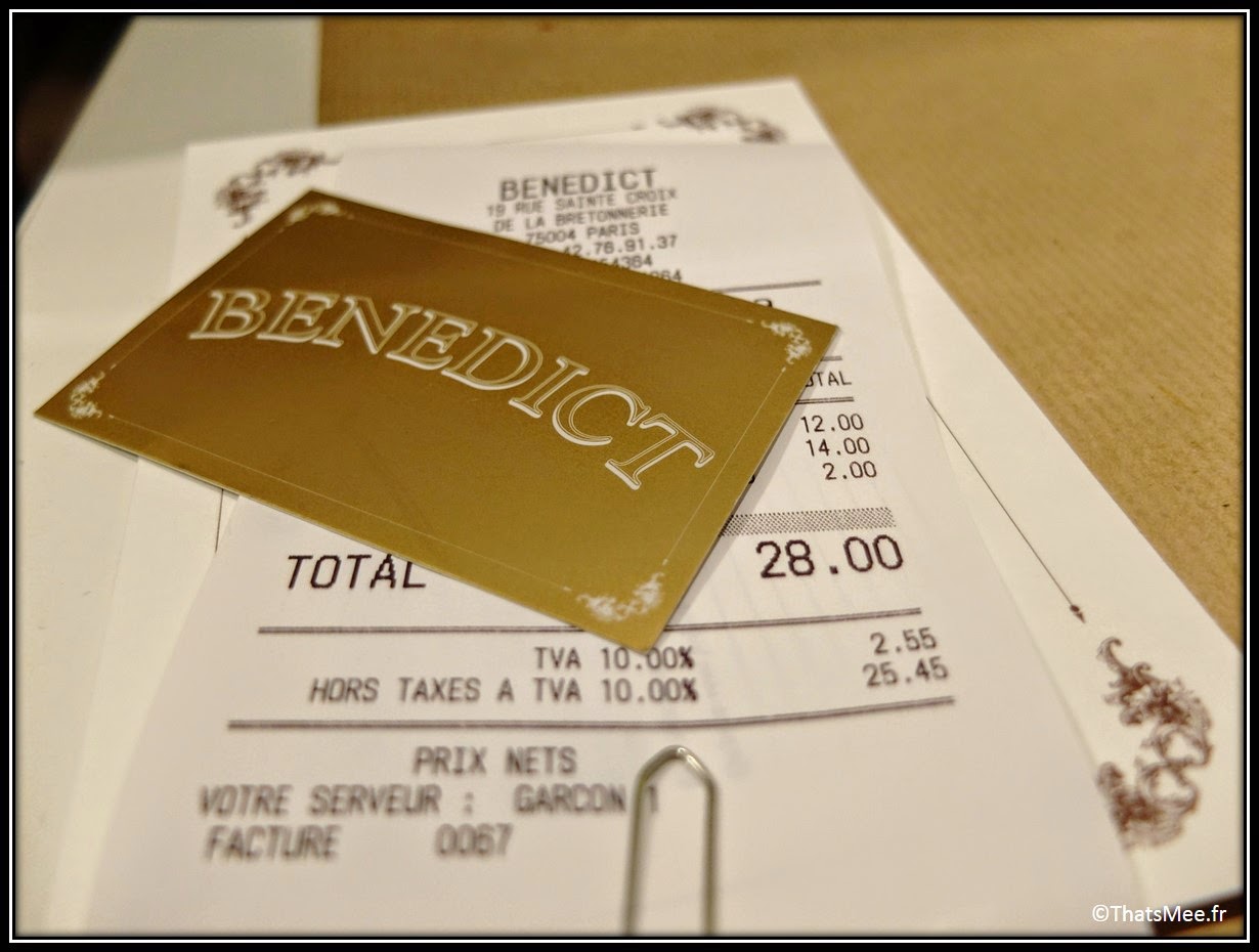 Addition cheap restaurant Benedict Marais rue Sainte-croix de la Bretonnerie Paris