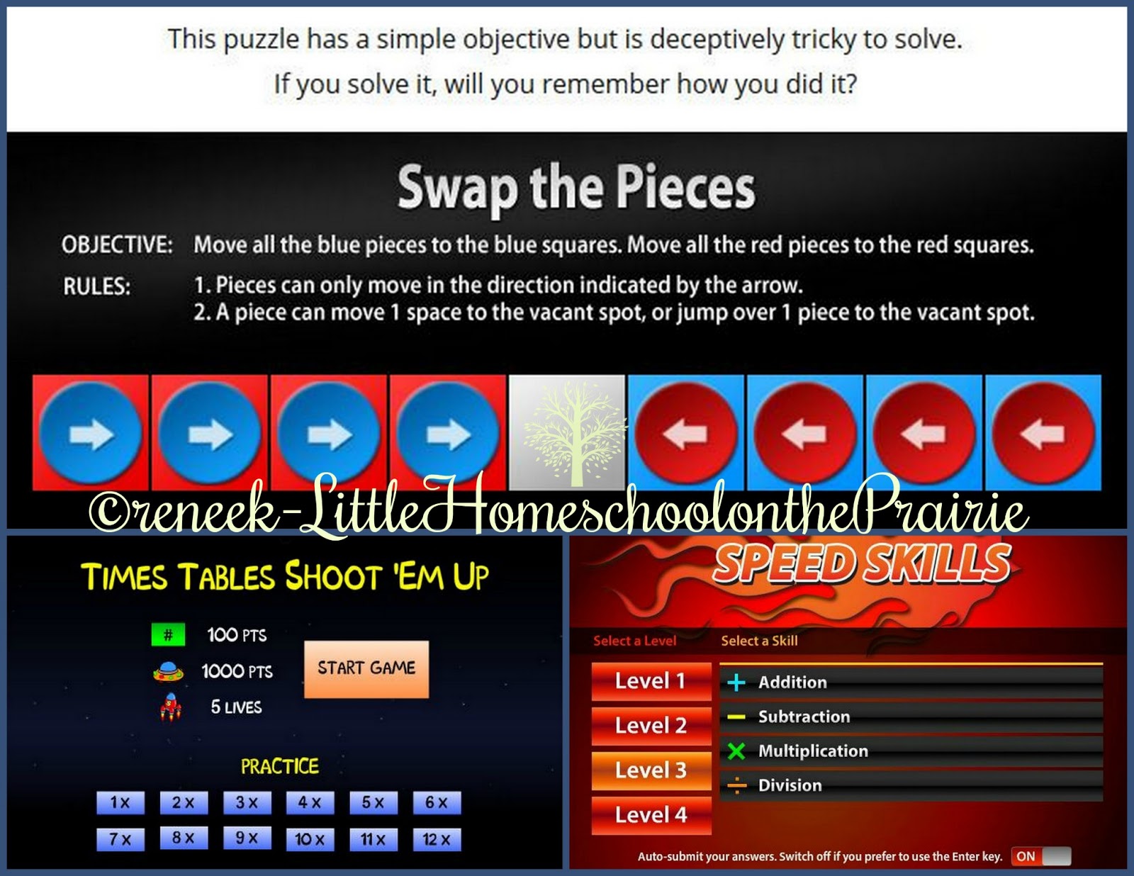 They have three games Speed Drills, Times Table, and SwapPieces that