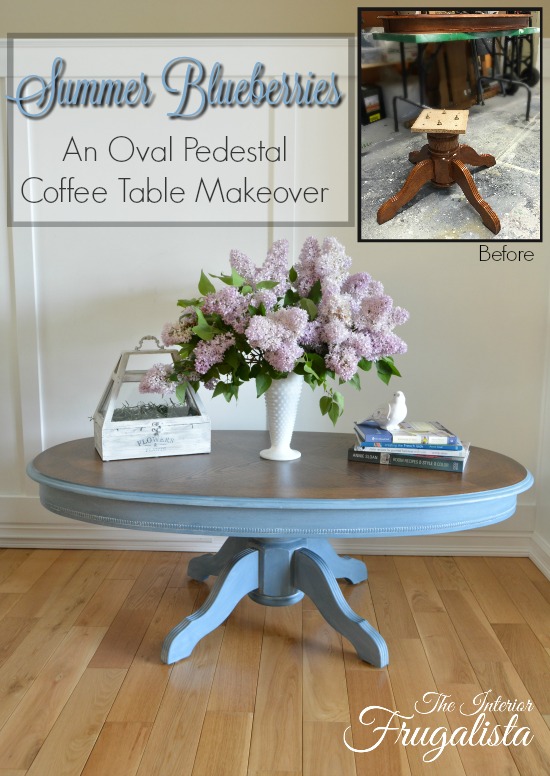 Summer Blueberries Oval Pedestal Coffee Table Makeover