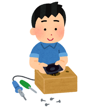 スピーカーを手作りする人のイラスト（男性）