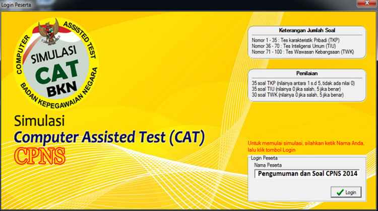 Simulasi CAT CPNS Online Gratis Lengkap Tes Seleksi Kompetensi Dasar