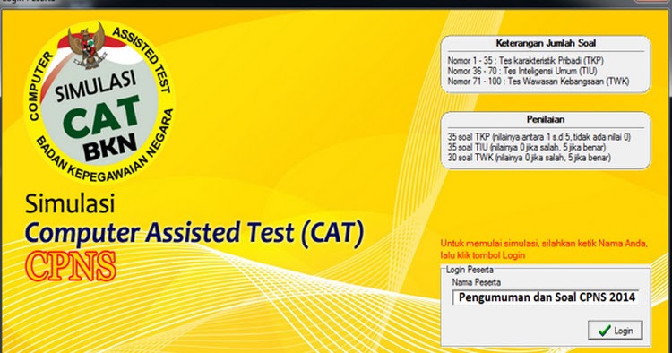 Simulasi CAT CPNS Online Gratis Lengkap Tes Seleksi Kompetensi Dasar Simulasi CAT CPNS Online Gratis Lengkap Tes Seleksi Kompetensi Dasar