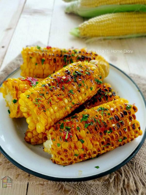 Citra's Home Diary Spicy Honey Garlic Grilled Corn on the cob