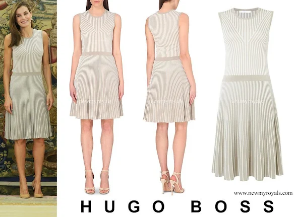 Queen Letizia wore Hugo Boss Fanuela Rib Design Sleeveless Knit Dress