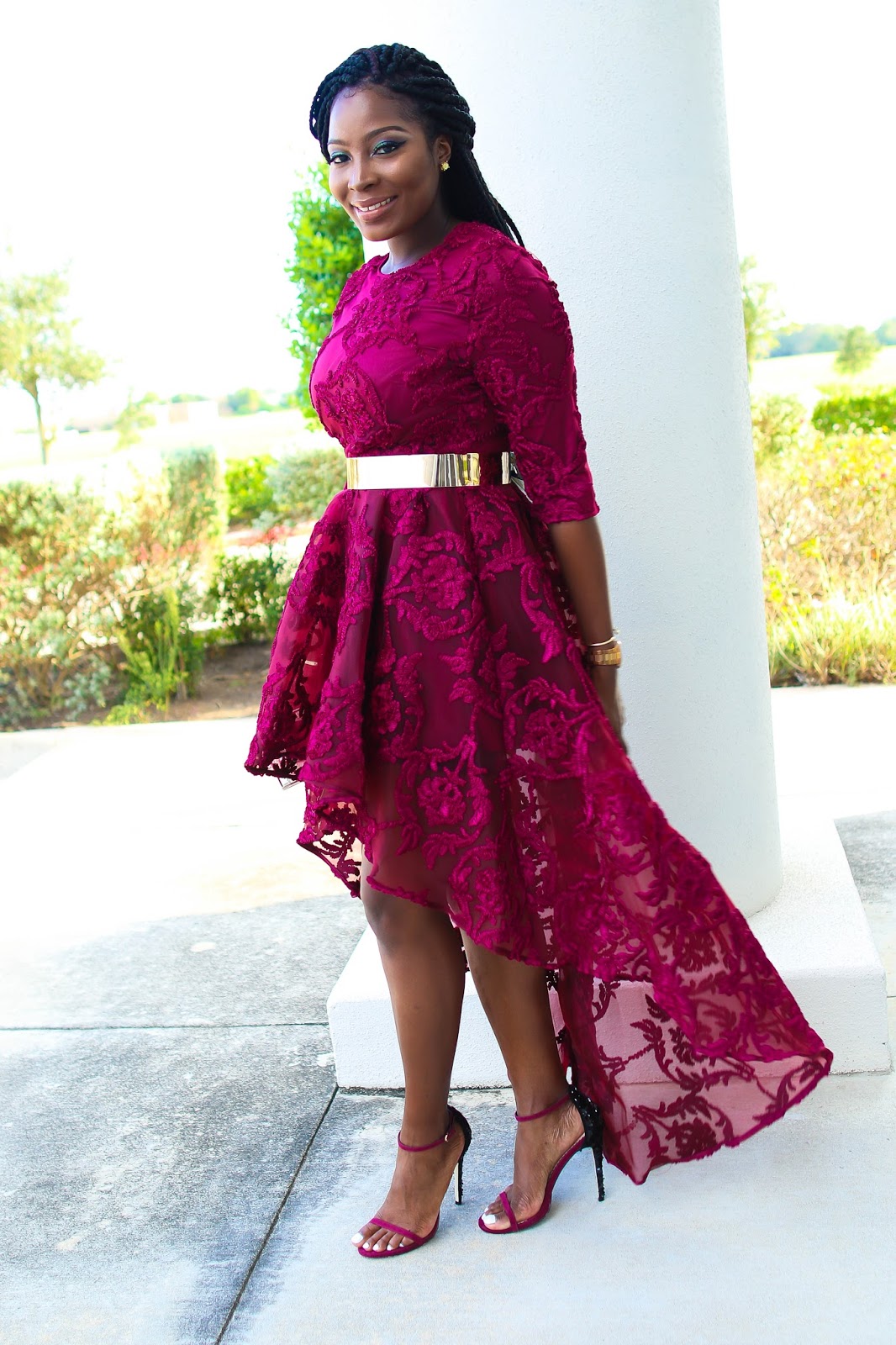 Burgundy Lace Asymmetrical Dress - Irony of Ashi