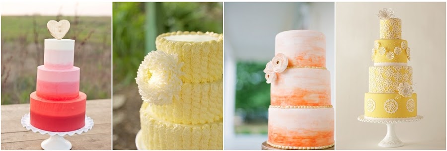 Tartas de fondant de colores cálidos para bodas