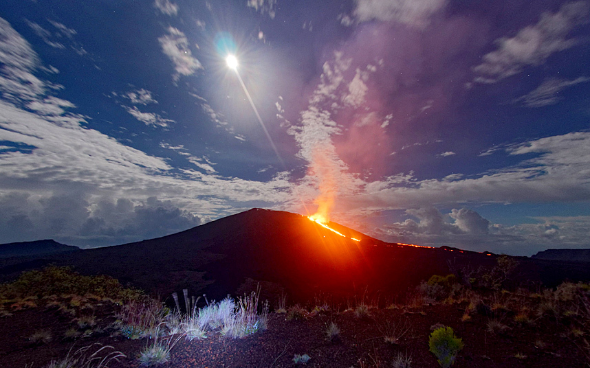 The Piton de la Fournaise volcano Reunion Island has erupted spewing lava and hot gases