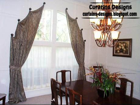 Spanish curved curtains, embossed brown curtains, curtain hooks design, hanging curtains