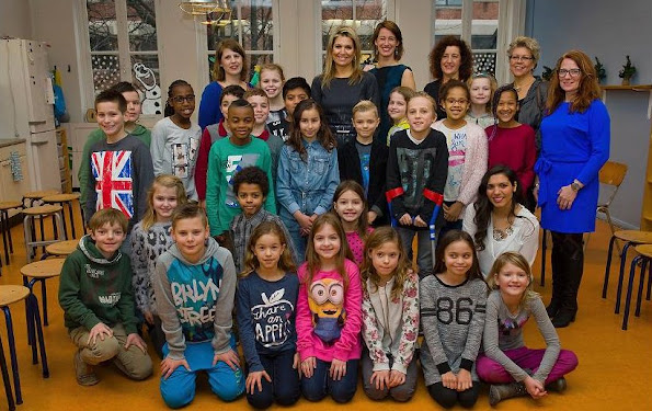 Queen Maxima of The Netherlands visits the Liduina school for a music on schools project in The Hague,