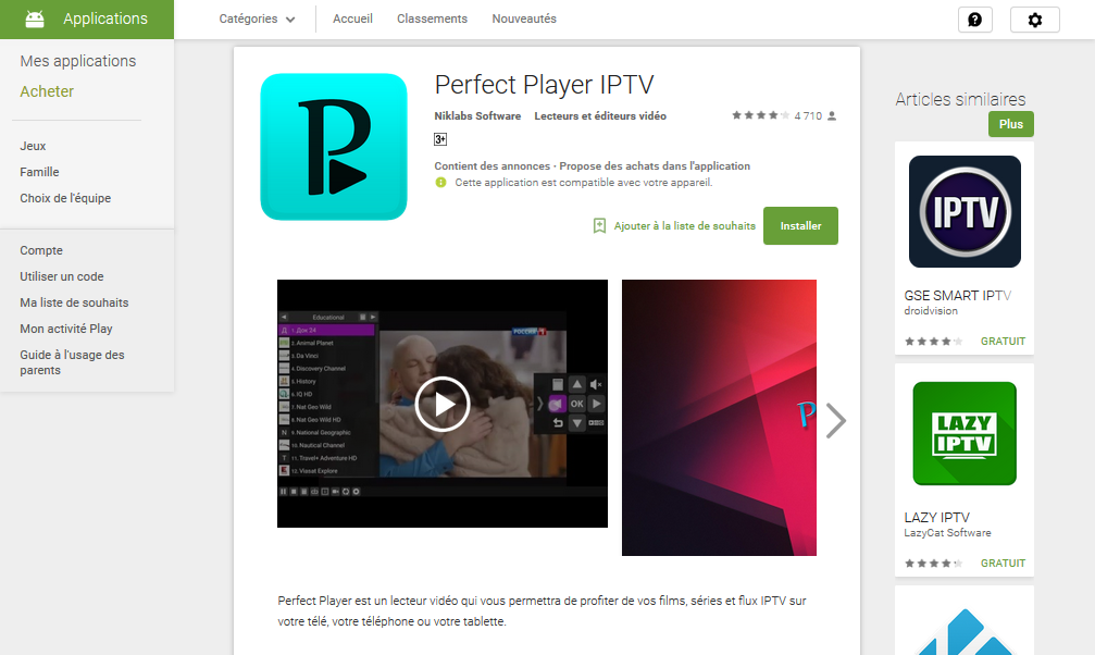 Installez et configurer IPTV sur Perfect Player Android EN LIGNE TV