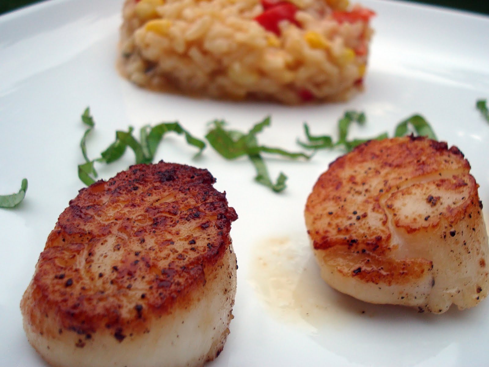 Feasting on Life Red Pepper & Corn Risotto with Seared Scallops
