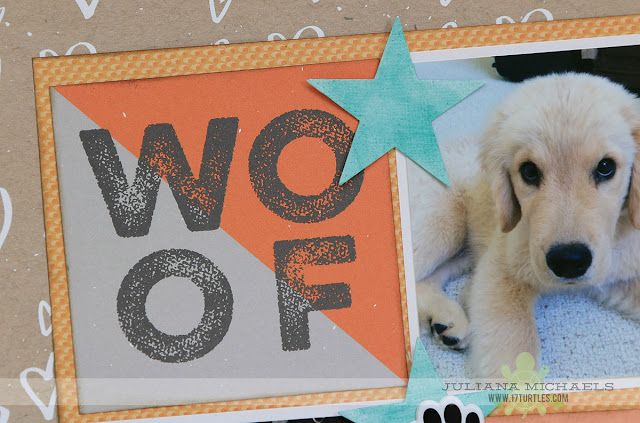 Cute Puppy Scrapbook Page using Watercolored Die Cuts by Juliana Michaels featuring MFT Stamps and Studio Calido