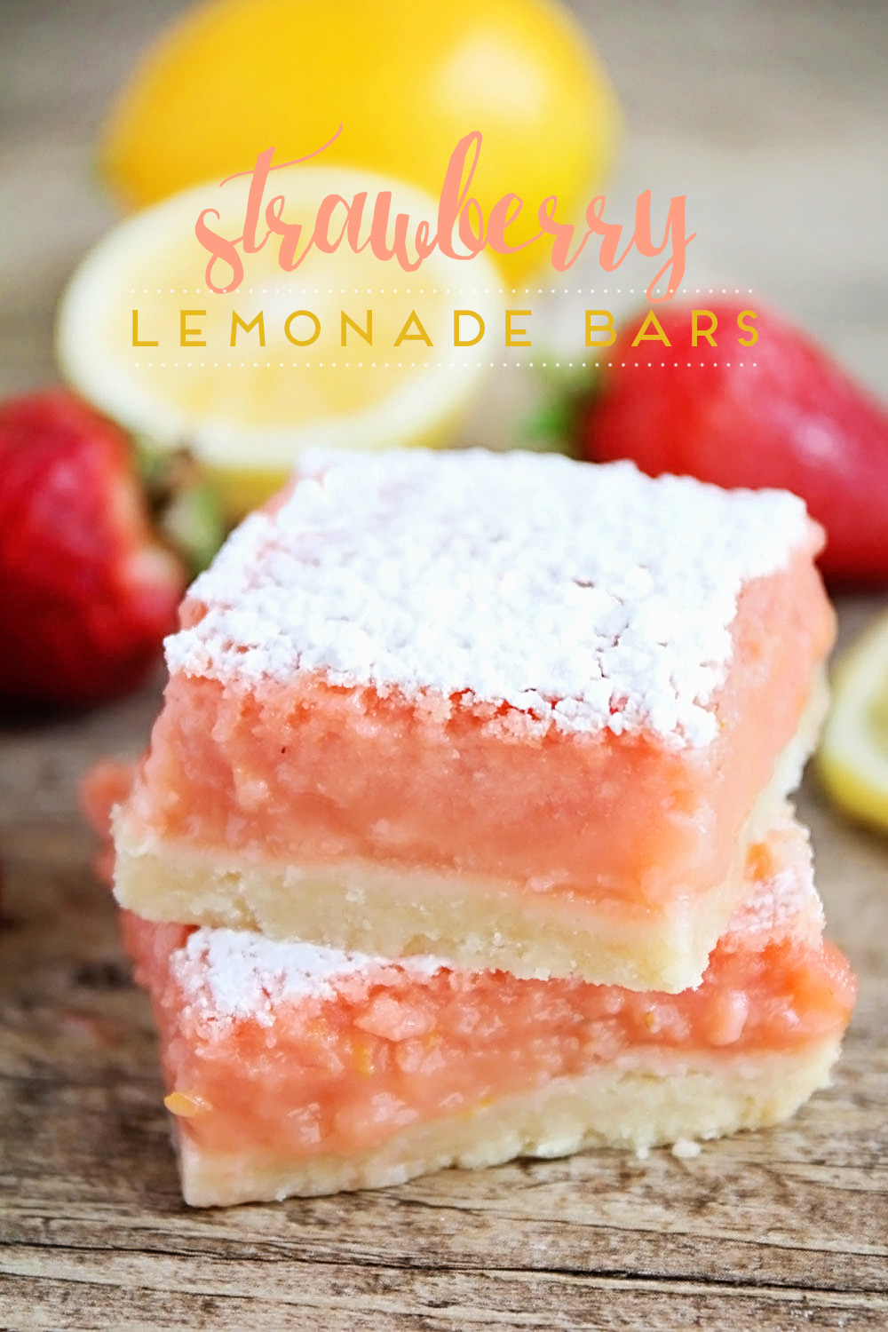 These strawberry lemonade bars are tangy and sweet and perfect for summer. They taste just like a glass of strawberry lemonade!