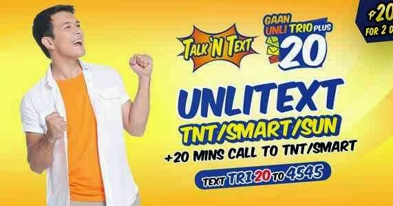 Talk N Text Unli TRIO TRI20 Promo, 2 days Unlitext to ...