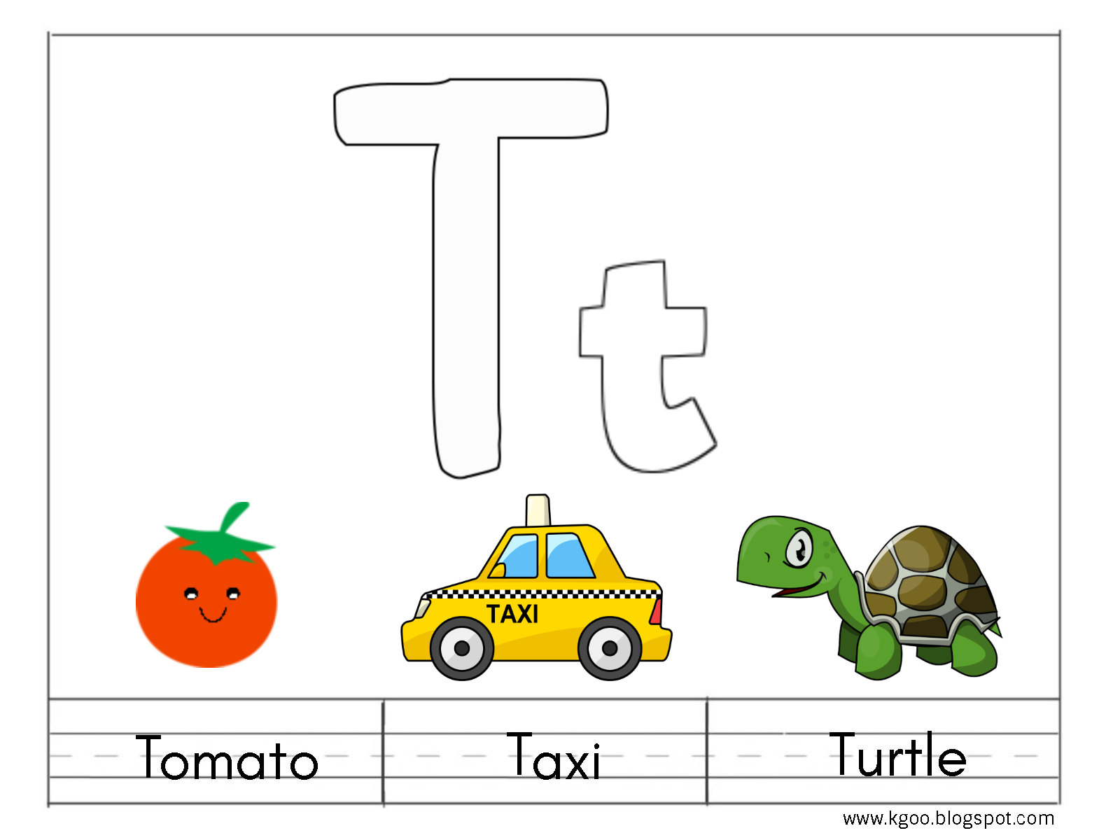 ورقة عمل حرف T للاطفال