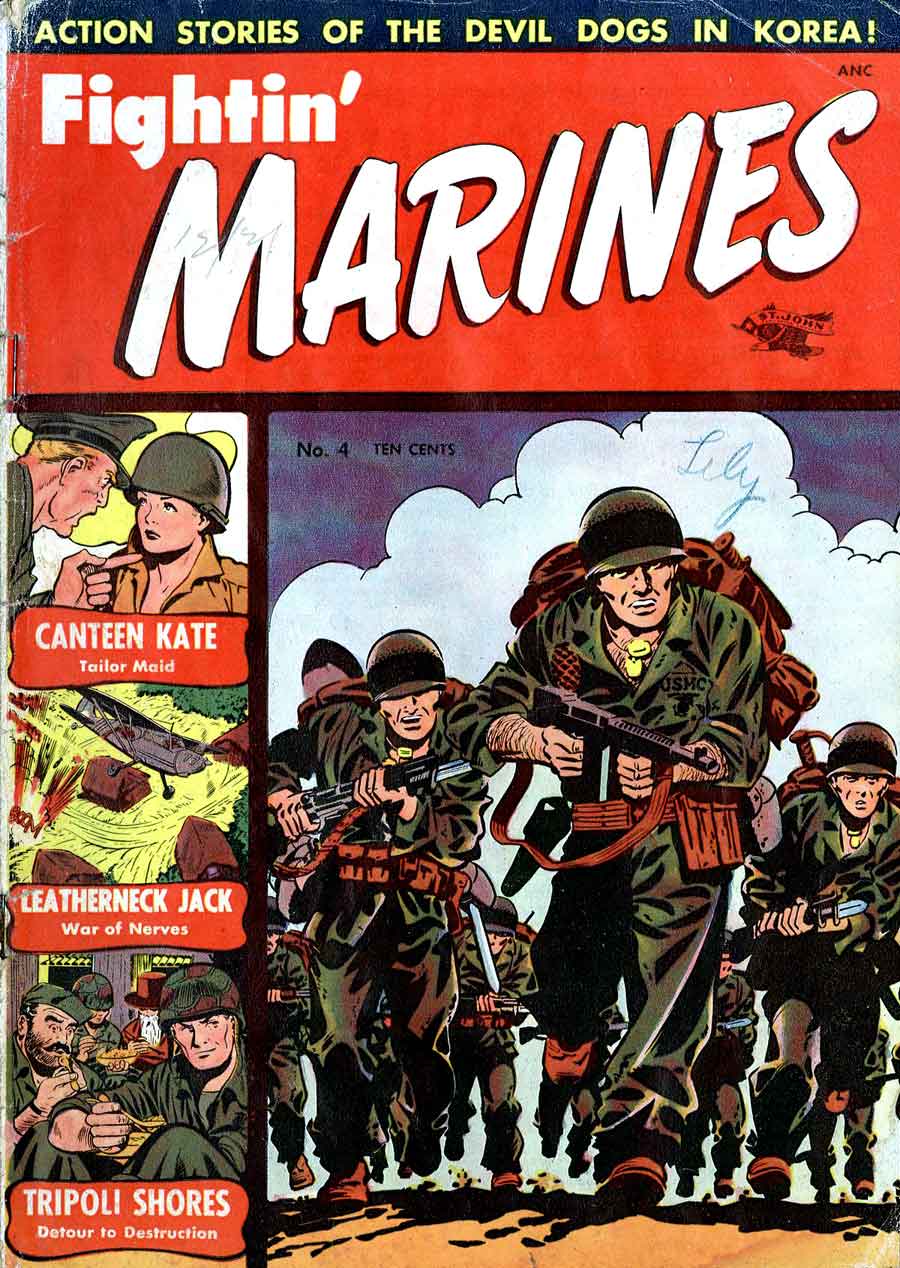 Matt Baker golden age 1950s st john war comic book cover art - Fightin' Marines #4