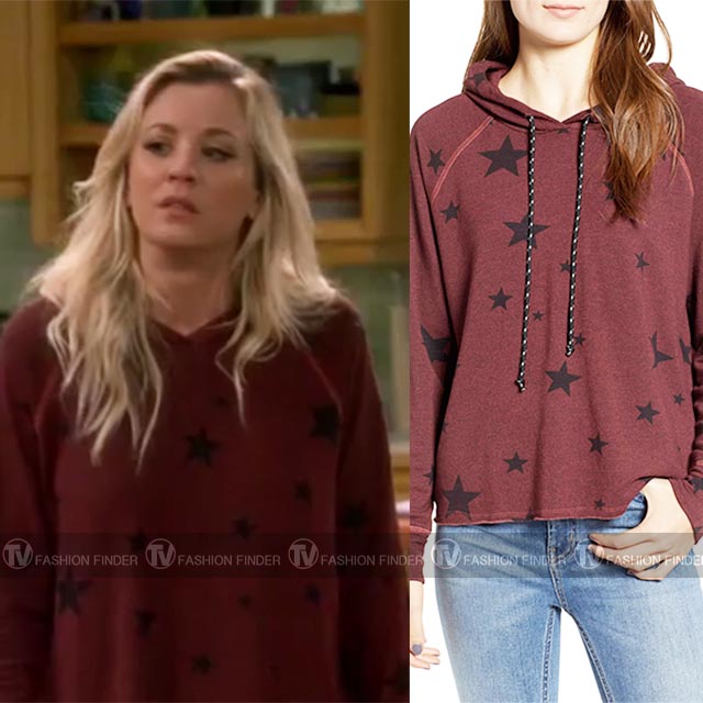 Penny in burgundy star print sweatshirt on The Big Bang Theory season
