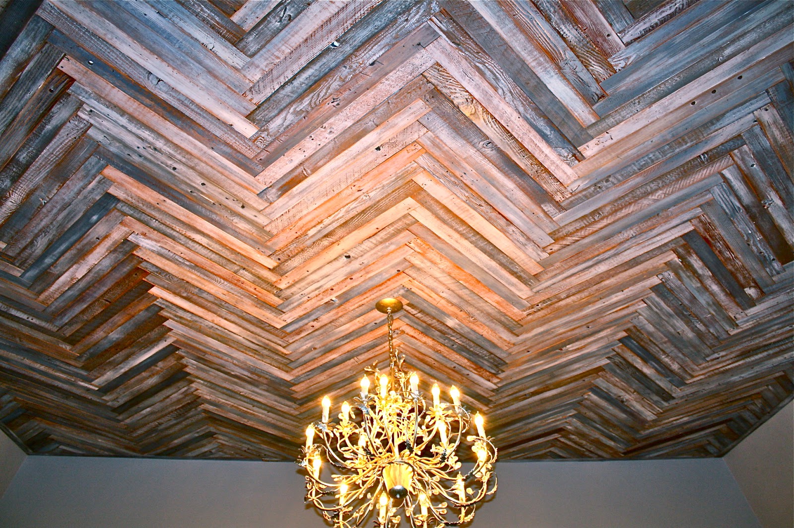 MakeMePrettyAgain Reclaimed Wood Herringbone Pattern Ceiling Project!!!!