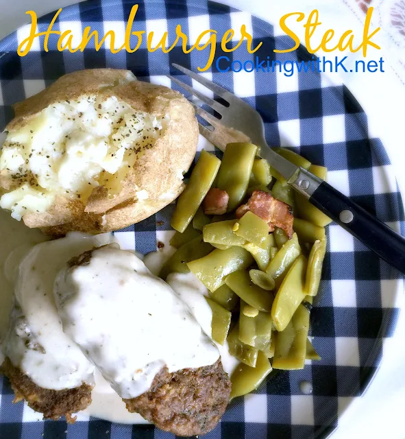 Hamburger Steak, a southern classic for umpteen years.  The hamburger is seasoned well, typically shaped into steaks, coated with flour and fried in a little.  And don't forget to save the drippings to make the creamy gravy.