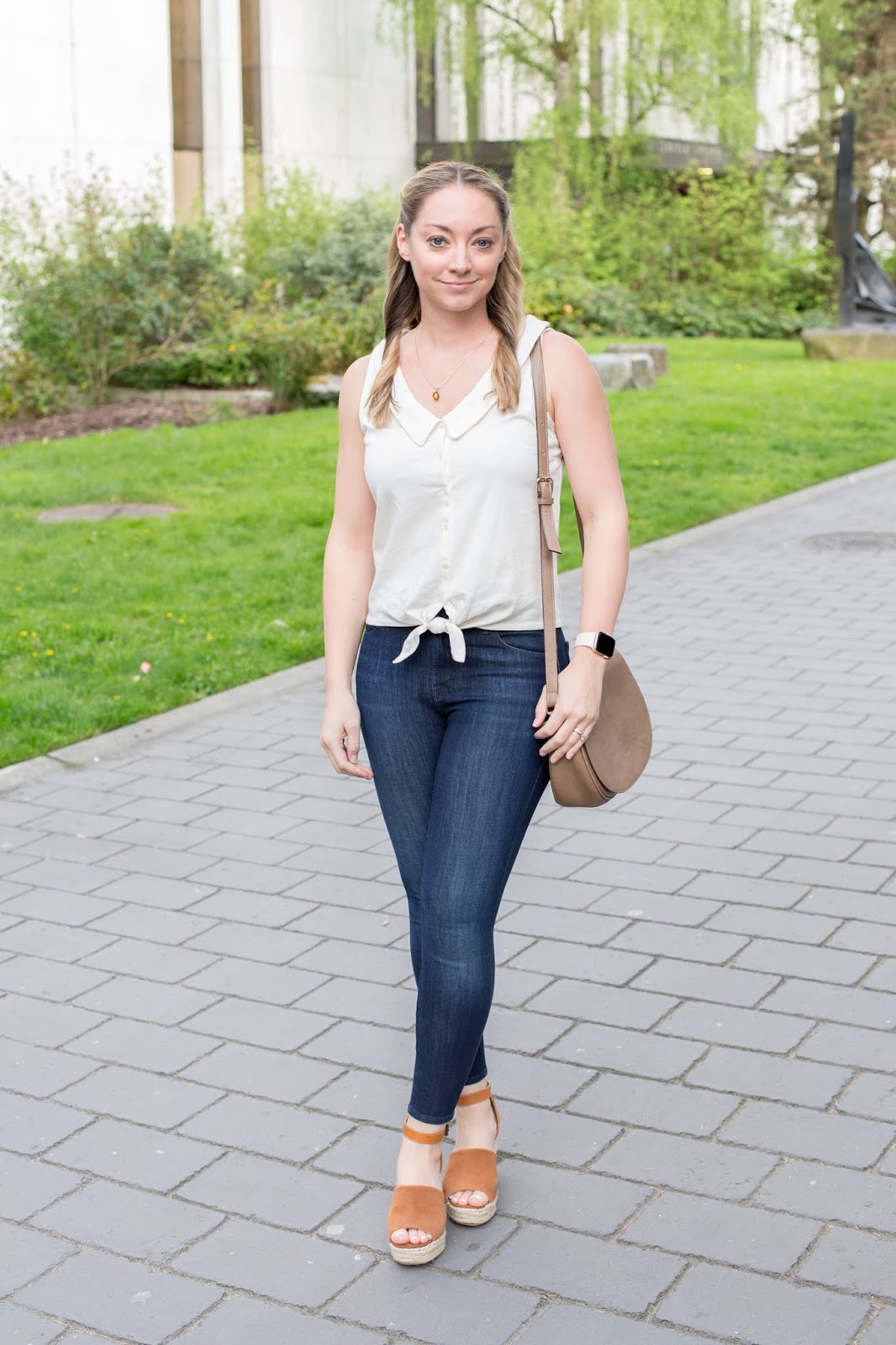 Spring Style: Espadrille Wedges + Tie-Front Shirt