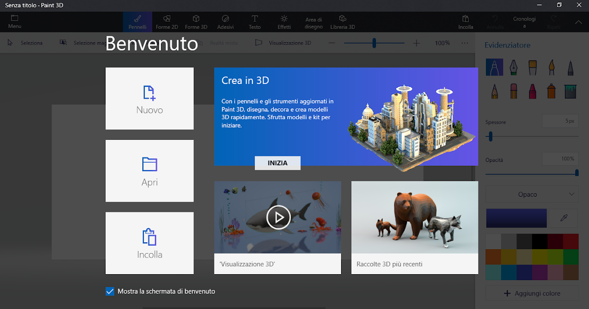 Paint 3D si aggiorna in Windows 10 (versione 1803)