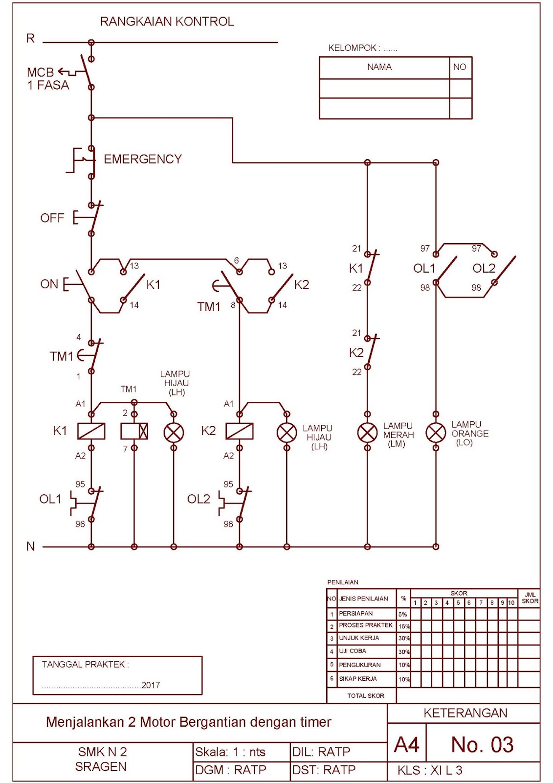 Job Sheet Praktek Instalasi Motor Listrik Tema : Menjalankan 2 Buah