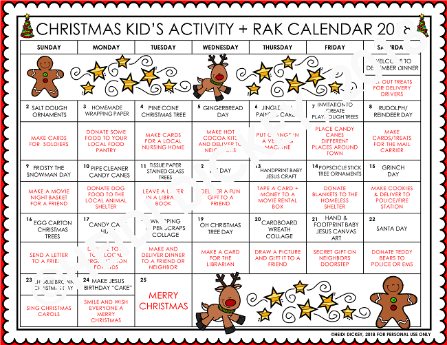 Random Acts of Kindness and Activity Advent Calendar for Kids