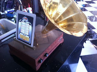 Recycled gramophone horn used in a device which plays iPads and iPhones