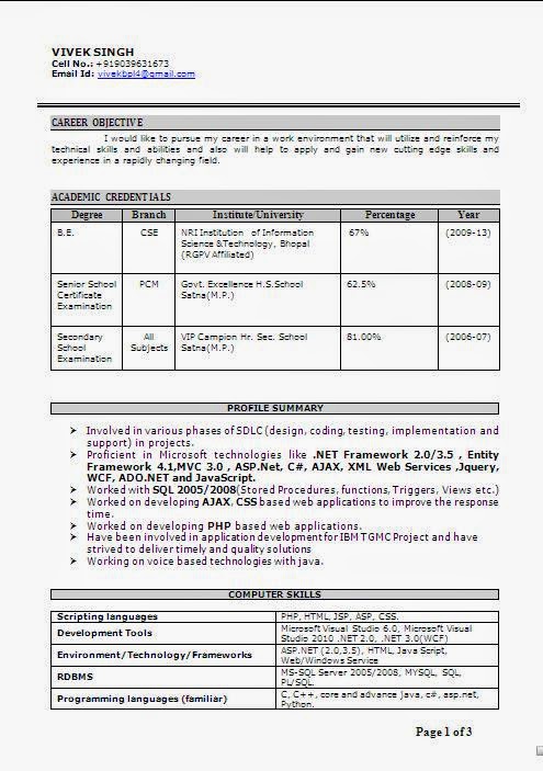 CSE Final Year Resume