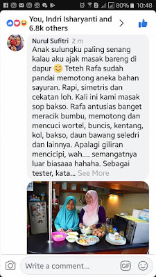 komentar dan foto masak bersama anak perempuan di akun facebook barbie nurul sufitri blogger