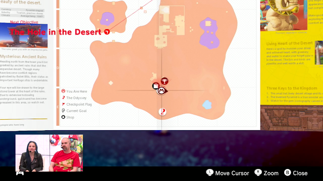 Super Mario Odyssey travel brochure guide pause screen desert