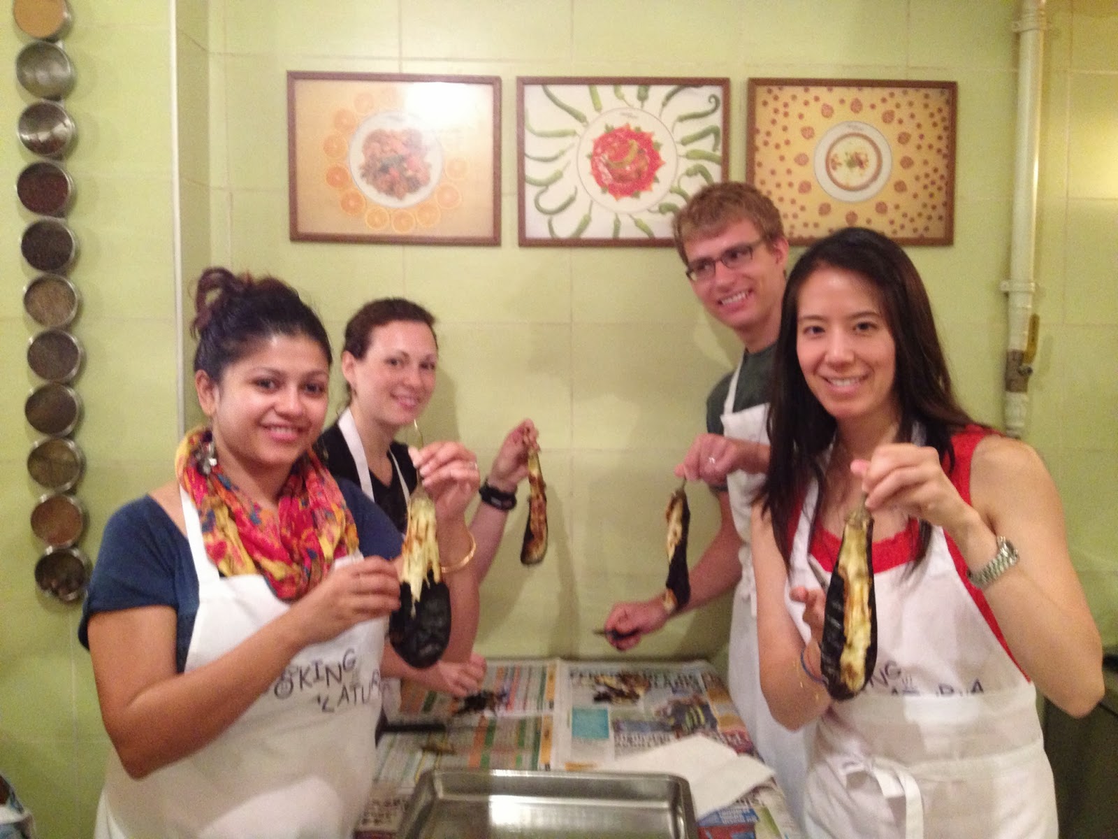 Istanbul - We took a cooking class with Cooking Alaturka. We're removing the skin from roasted eggplant.