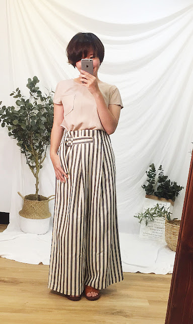 老幫手實穿優雅女子直條花苞褲寬褲