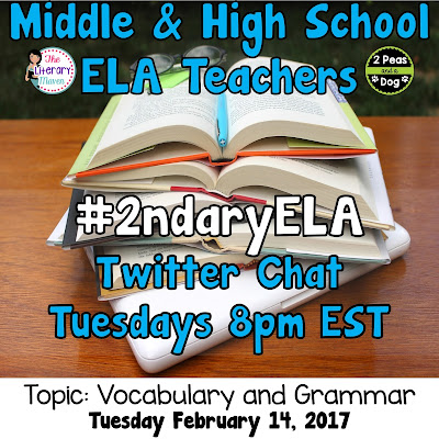 Join secondary English Language Arts teachers Tuesday evenings at 8 pm EST on Twitter. This week's chat will be about teaching vocabulary and grammar.