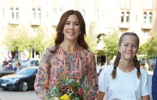 Crown Princess Mary wore a H&M silk dress and a Gianvito Rossi python pointed toe pumps