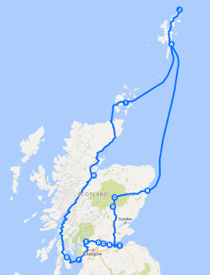 Scottish harp tour 2017 route