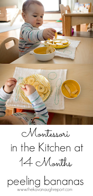 Peeling bananas is a great first way to involve your young Montessori toddler in the kitchen