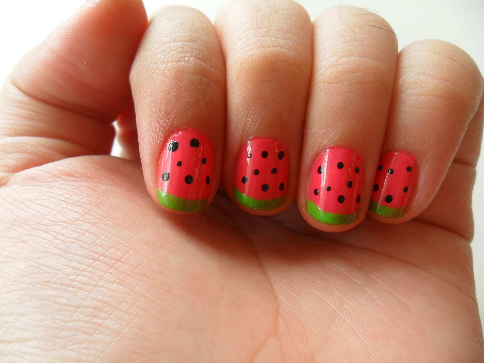 Watermelon Nail Art Tutorial for Short Nails - wide 1