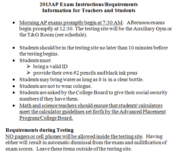 Viking Update 2013 AP Exam Instructions/Requirements for Students