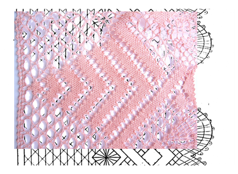fotomontaje punto tejido o entero sobre esquema-picado puntilla número 2 con esquina de encaje de bolillos