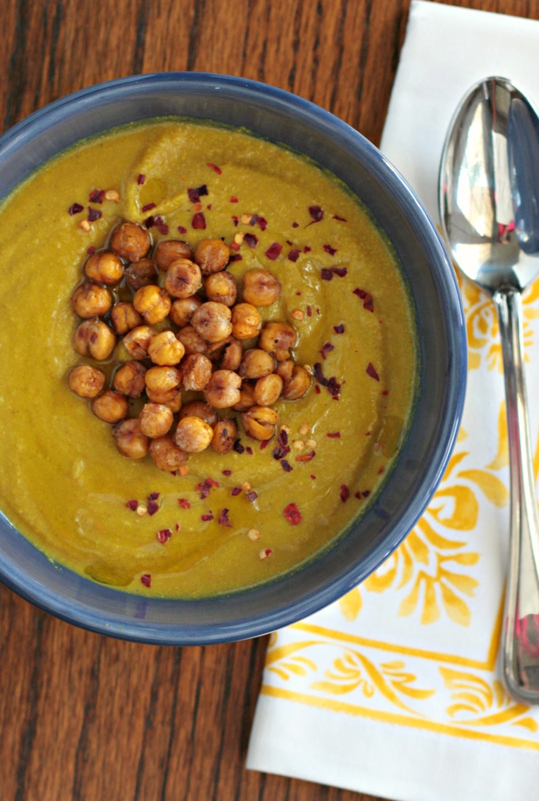 golden soup with crispy chickpeas