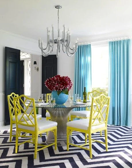bright cheerful dining room stripy rug