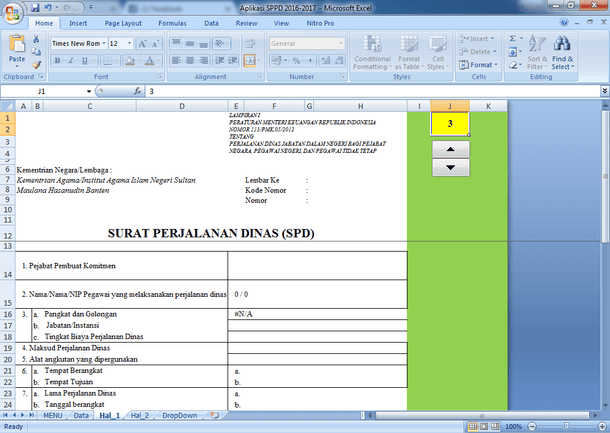 Aplikasi Surat Perjalanan Dinas (SPD) Sederhana Format Microsoft Excel Aplikasi Surat Perjalanan Dinas (SPD) Sederhana Format Microsoft Excel