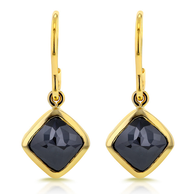 Cushion Black Diamond Earrings 2 7/8 CTW in 14k Yellow Gold