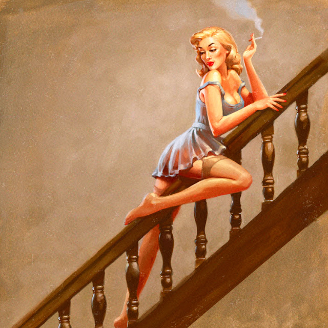 Sexily Sliding On The Banister Pin Up By Sam Hadley Pin