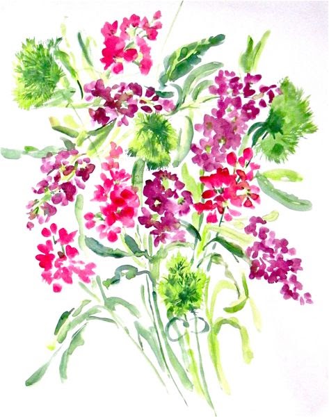 another LOOK: Blossoms + Green Puffy Flowers - watercolor flowers by ...