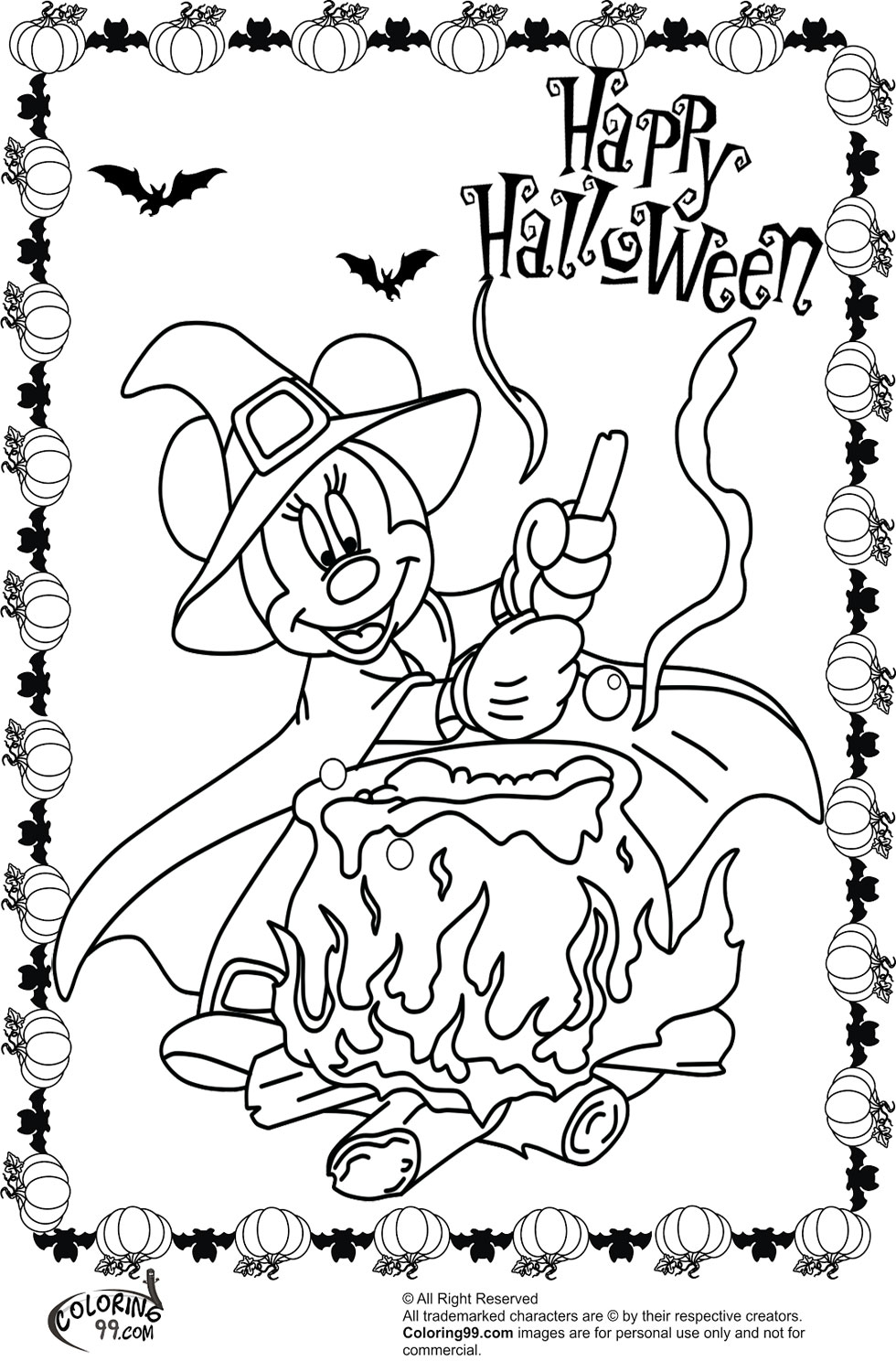 Minnie and Mickey Mouse Coloring Pages for Halloween