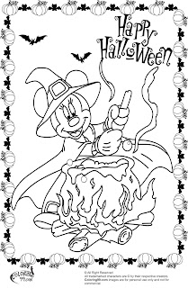 mickey mouse with witch halloween costume coloring pages