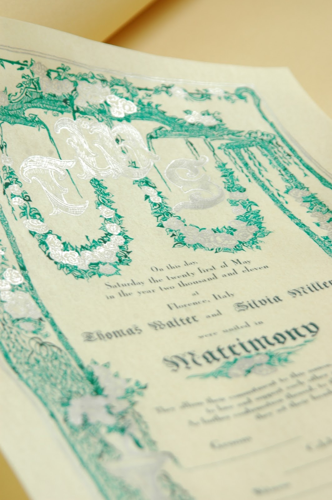 Handmade Ceremony Certificates Wedding Certificate Silver Roses