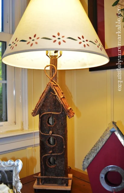 Birdhouse lamp on a table